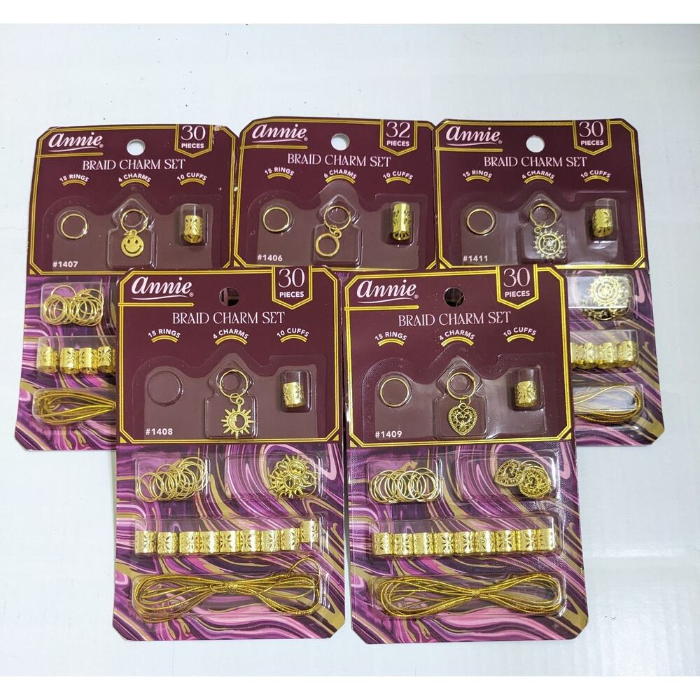 Lot Set 5 Annie Braid Charm Set, Smiley Face Moon Heart